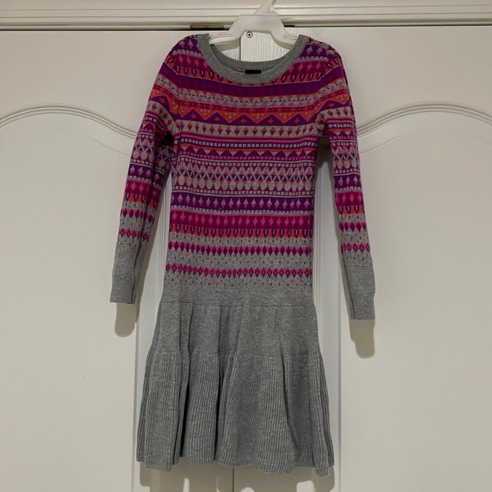 Gap 5 sweater dress raspberry with solid grey flare skirt euc worn once